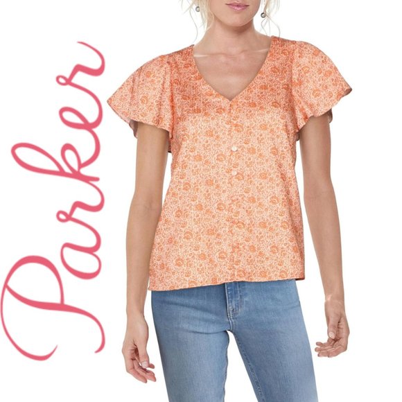 Parker Gloria Floral V-Neck Button-Down Top - Picture 1 of 16